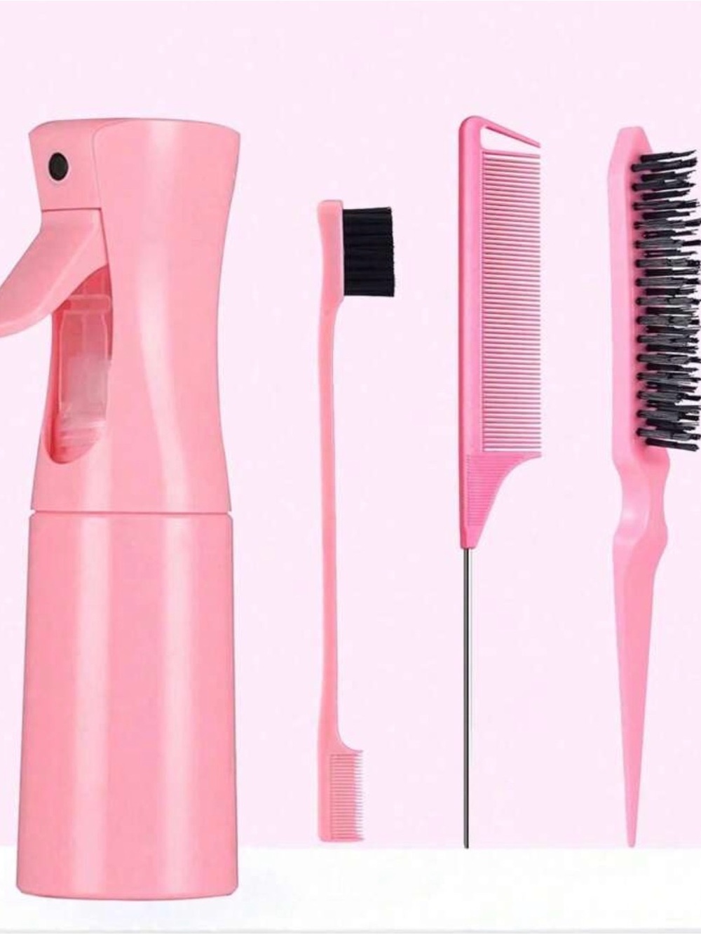 Pink Hair Styling Set - Spray Bottle, Comb & Brushes
